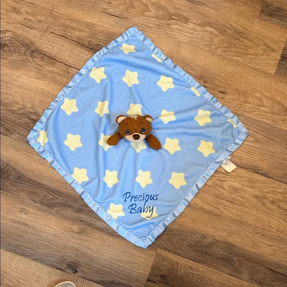 PRECIOUS MOMENTS Baby Blue Security Blanket Bear Plush Yellow Stars 2014 Lovey